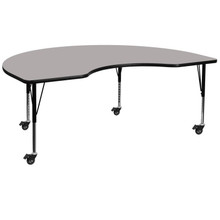 Wren Mobile 48''W x 72''L Kidney Grey HP Laminate Activity Table - Height Adjustable Short Legs [FLF-XU-A4872-KIDNY-GY-H-P-CAS-GG]