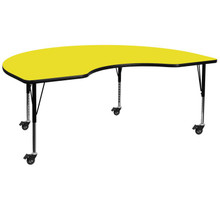 Wren Mobile 48''W x 72''L Kidney Yellow HP Laminate Activity Table - Height Adjustable Short Legs [FLF-XU-A4872-KIDNY-YEL-H-P-CAS-GG]