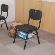 HERCULES Series 880 lb. Capacity Black Plastic Chair with Black Frame and Book Basket [FLF-RUT-GK01-BK-BAS-GG]