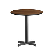 24'' Round Walnut Laminate Table Top with 22'' x 22'' Table Height Base [FLF-XU-RD-24-WALTB-T2222-GG]