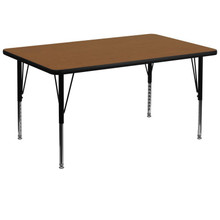 Wren 36''W x 72''L Rectangular Oak HP Laminate Activity Table - Height Adjustable Short Legs [FLF-XU-A3672-REC-OAK-H-P-GG]