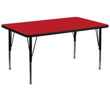 Wren 36''W x 72''L Rectangular Red HP Laminate Activity Table - Height Adjustable Short Legs [FLF-XU-A3672-REC-RED-H-P-GG]