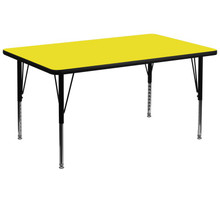 Wren 36''W x 72''L Rectangular Yellow HP Laminate Activity Table - Height Adjustable Short Legs [FLF-XU-A3672-REC-YEL-H-P-GG]
