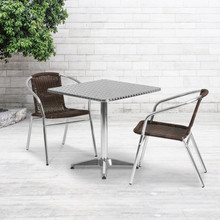 Lila 27.5'' Square Aluminum Indoor-Outdoor Table Set with 2 Dark Brown Rattan Chairs [FLF-TLH-ALUM-28SQ-020CHR2-GG]