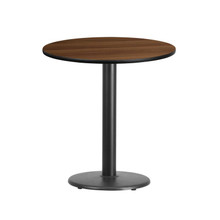 24'' Round Walnut Laminate Table Top with 18'' Round Table Height Base [FLF-XU-RD-24-WALTB-TR18-GG]