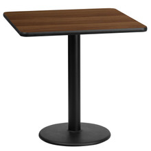 24'' Square Walnut Laminate Table Top with 18'' Round Table Height Base [FLF-XU-WALTB-2424-TR18-GG]