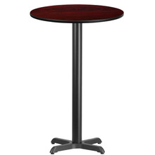 24'' Round Mahogany Laminate Table Top with 22'' x 22'' Bar Height Table Base [FLF-XU-RD-24-MAHTB-T2222B-GG]