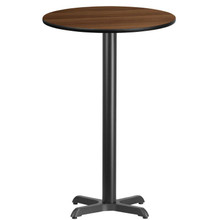 24'' Round Walnut Laminate Table Top with 22'' x 22'' Bar Height Table Base [FLF-XU-RD-24-WALTB-T2222B-GG]