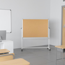 HERCULES Series 53"W x 59"H Reversible Mobile Cork Bulletin Board and White Board with Pen Tray [FLF-YU-YCI-002-CK-GG]