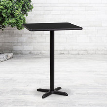 24'' Square Black Laminate Table Top with 22'' x 22'' Bar Height Table Base [FLF-XU-BLKTB-2424-T2222B-GG]