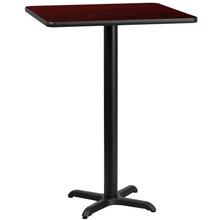 24'' Square Mahogany Laminate Table Top with 22'' x 22'' Bar Height Table Base [FLF-XU-MAHTB-2424-T2222B-GG]