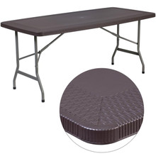 5.62-Foot Brown Rattan Indoor-Outdoor Plastic Folding Table with Umbrella Hole [FLF-DAD-YCZ-172-GG]