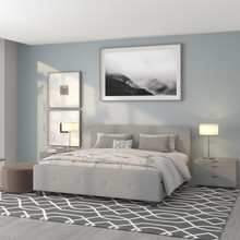 Tribeca King Size Tufted Upholstered Platform Bed in Light Gray Fabric [FLF-HG-28-GG]