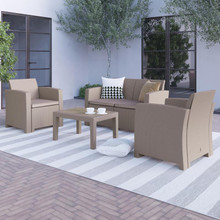 Seneca 4 Piece Outdoor Faux Rattan Chair, Loveseat and Table Set in Seneca Light Gray [FLF-DAD-SF-112T-CRC-GG]