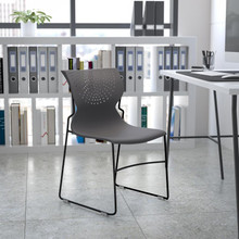 HERCULES Series 661 lb. Capacity Gray Full Back Stack Chair with Black Powder Coated Frame [FLF-RUT-438-GY-GG]