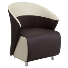 Dark Brown LeatherSoft Curved Barrel Back Lounge Chair with Beige Detailing [FLF-ZB-8-GG]