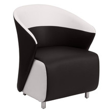 Black LeatherSoft Curved Barrel Back Lounge Chair with Melrose White Detailing [FLF-ZB-7-GG]