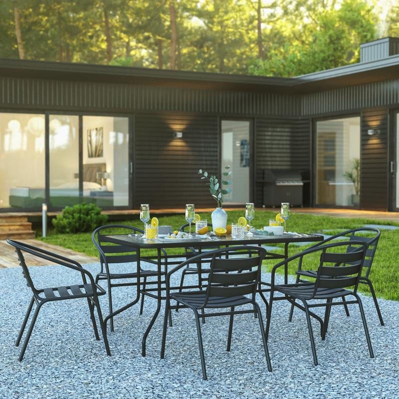 Black outdoor dining table with umbrella hole new arrivals