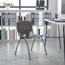HERCULES Series 880 lb. Capacity Gray Plastic Stack Chair with Titanium Gray Powder Coated Frame [FLF-RUT-F01A-GY-GG]