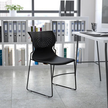 HERCULES Series 661 lb. Capacity Black Full Back Stack Chair with Black Powder Coated Frame [FLF-RUT-438-BK-GG]