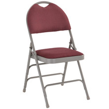 Ultra-Premium Triple Braced Burgundy Fabric Metal Folding Chair with Easy-Carry Handle