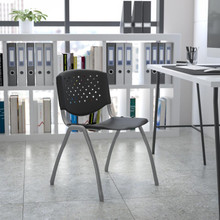 HERCULES Series 880 lb. Capacity Black Plastic Stack Chair with Titanium Gray Powder Coated Frame [FLF-RUT-F01A-BK-GG]