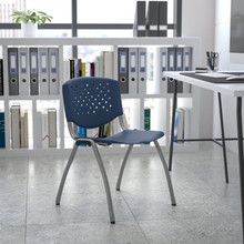 HERCULES Series 880 lb. Capacity Navy Plastic Stack Chair with Titanium Gray Powder Coated Frame [FLF-RUT-F01A-NY-GG]