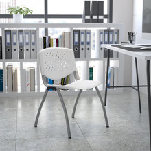 HERCULES Series 880 lb. Capacity White Plastic Stack Chair with Titanium Gray Powder Coated Frame [FLF-RUT-F01A-WH-GG]