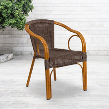 Cadiz Series Dark Brown Rattan Restaurant Patio Chair with Red Bamboo-Aluminum Frame [FLF-SDA-AD632009D-2-GG]