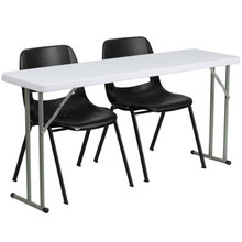 5-Foot Plastic Folding Training Table Set with 2 Black Plastic Stack Chairs [FLF-RB-1860-2-GG]