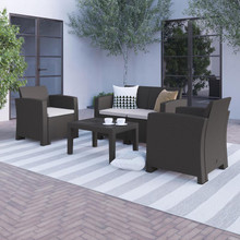 Seneca 4 Piece Outdoor Faux Rattan Chair, Loveseat and Table Set in Seneca Dark Gray [FLF-DAD-SF-112T-DKGY-GG]
