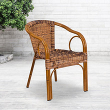 Cadiz Series Burning Brown Rattan Restaurant Patio Chair with Dark Red Bamboo-Aluminum Frame [FLF-SDA-AD632009D-1-GG]