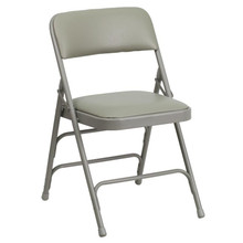 Curved Triple Braced & Double Hinged Gray Vinyl Metal Folding Chair