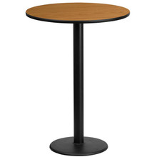 24'' Round Natural Laminate Table Top with 18'' Round Bar Height Table Base [FLF-XU-RD-24-NATTB-TR18B-GG]