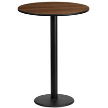 24'' Round Walnut Laminate Table Top with 18'' Round Bar Height Table Base [FLF-XU-RD-24-WALTB-TR18B-GG]