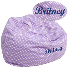 Personalized Oversized Lavender Dot Bean Bag Chair for Kids and Adults [FLF-DG-BEAN-LARGE-DOT-PUR-TXTEMB-GG]