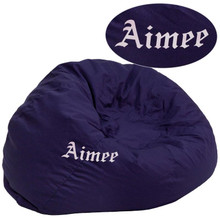 Personalized Oversized Solid Navy Blue Bean Bag Chair for Kids and Adults [FLF-DG-BEAN-LARGE-SOLID-BL-TXTEMB-GG]