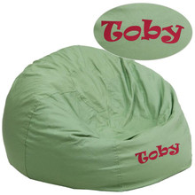 Personalized Oversized Solid Green Bean Bag Chair for Kids and Adults [FLF-DG-BEAN-LARGE-SOLID-GRN-TXTEMB-GG]
