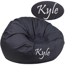 Personalized Oversized Solid Gray Bean Bag Chair for Kids and Adults [FLF-DG-BEAN-LARGE-SOLID-GY-TXTEMB-GG]