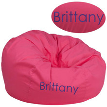 Personalized Oversized Solid Hot Pink Bean Bag Chair for Kids and Adults [FLF-DG-BEAN-LARGE-SOLID-HTPK-TXTEMB-GG]
