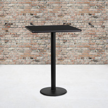 24'' Square Black Laminate Table Top with 18'' Round Bar Height Table Base [FLF-XU-BLKTB-2424-TR18B-GG]