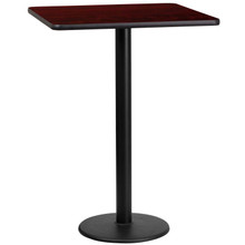 24'' Square Mahogany Laminate Table Top with 18'' Round Bar Height Table Base [FLF-XU-MAHTB-2424-TR18B-GG]