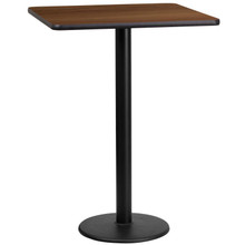 24'' Square Walnut Laminate Table Top with 18'' Round Bar Height Table Base [FLF-XU-WALTB-2424-TR18B-GG]