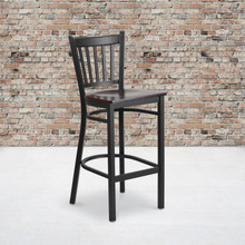 HERCULES Series Black Vertical Back Metal Restaurant Barstool - Walnut Wood Seat [FLF-XU-DG-6R6B-VRT-BAR-WALW-GG]