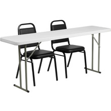 6-Foot Plastic Folding Training Table Set with 2 Trapezoidal Back Stack Chairs [FLF-RB-1872-2-GG]