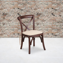 HERCULES Series Stackable Kids Mahogany Wood Cross Back Chair with Cushion [FLF-XU-X-MAH-KID-NTC-GG]