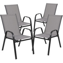 Set of 4 Gray Outdoor Stack Chairs with Flex Comfort Material and Metal Frame