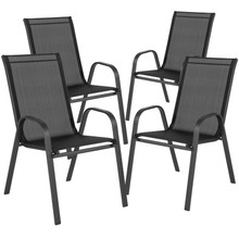 Set of 4 Black Outdoor Stack Chair with Flex Comfort Material and Metal Frame