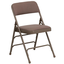 Curved Triple Braced & Double Hinged Beige Fabric Metal Folding Chair