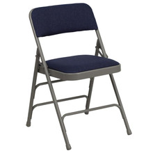 Curved Triple Braced & Double Hinged Navy Fabric Metal Folding Chair